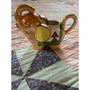 Vintage MCM Japan Luster Hand Painted Art Deco Elephant Creamer Trunk Up Lucky